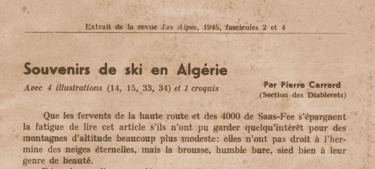 Titre article Pierre Carrard ski en Algérie Helyum.ch