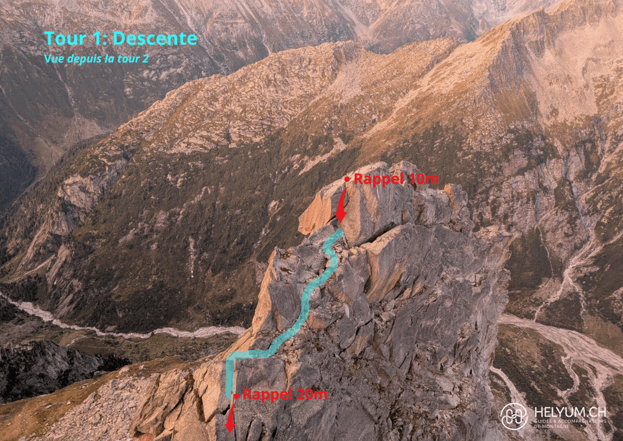 Descente en rappel depuis la tour 1 de l’arête ouest du Salbitschijen