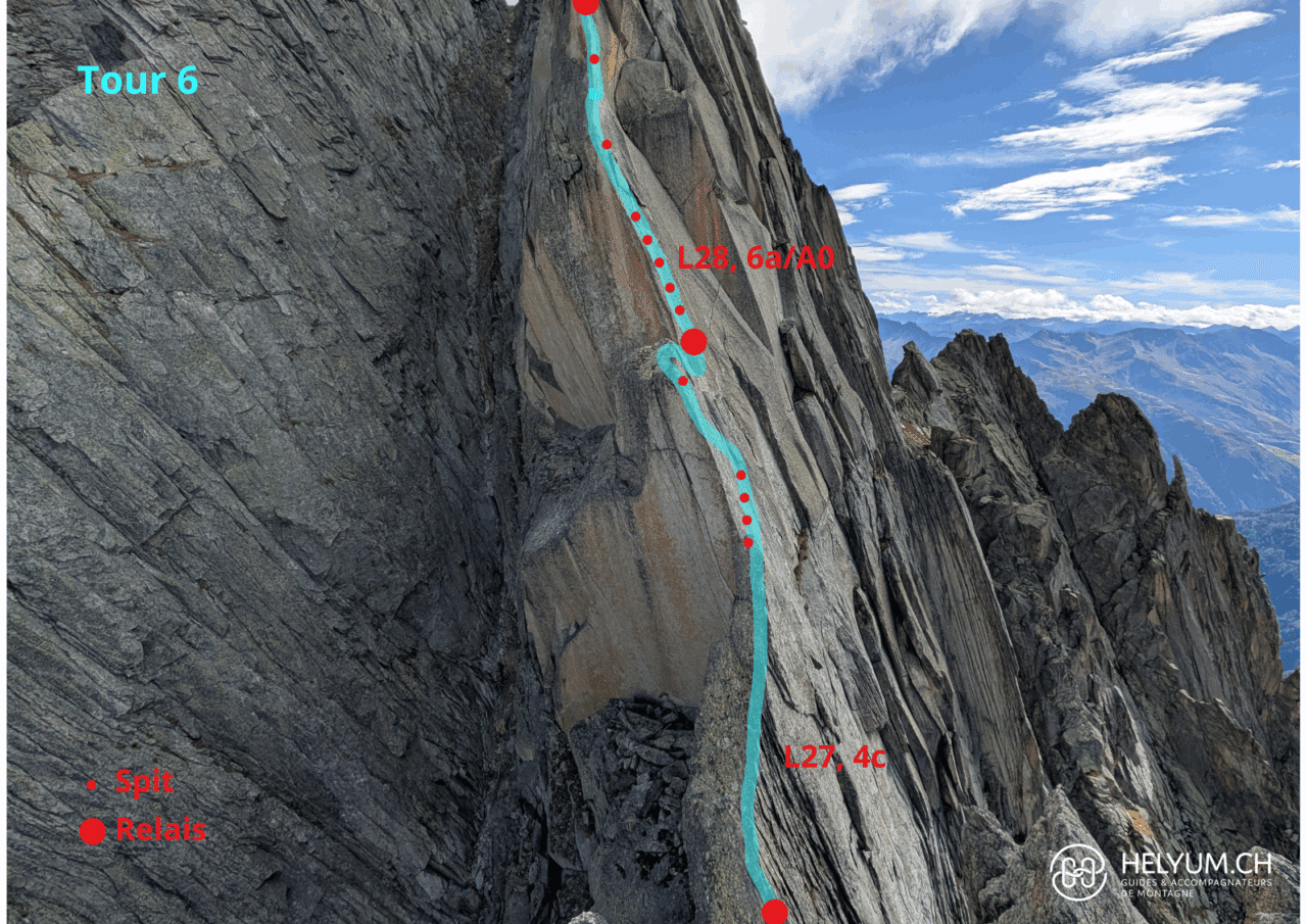 Vue aérienne de la tour 6 sur l’arête ouest du Salbitschijen